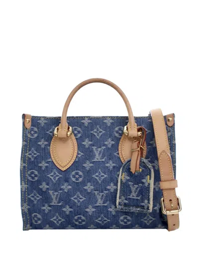 Pre-owned Louis Vuitton 2021-2025 Monogram Denim Onthego Pm Satchel In Blue