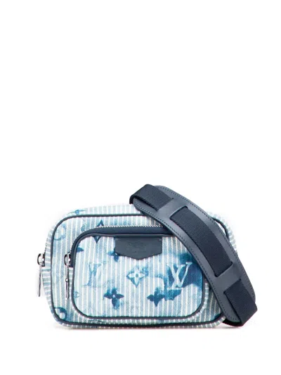 Pre-owned Louis Vuitton 2021-2025 Monogram Denim Watercolor Hickory Stripes Outdoor Pouch Crossbody Bag In Blue