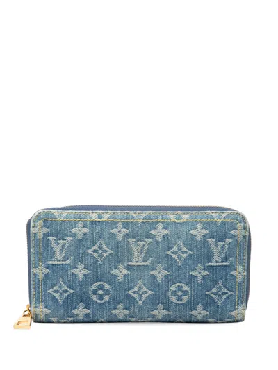 Pre-owned Louis Vuitton 2021-2025 Monogram Denim Zippy Wallet Long Wallets In Blue
