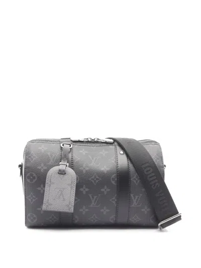 Pre-owned Louis Vuitton 2021-2025 Monogram Eclipse City Keepall Crossbody Bag In Black