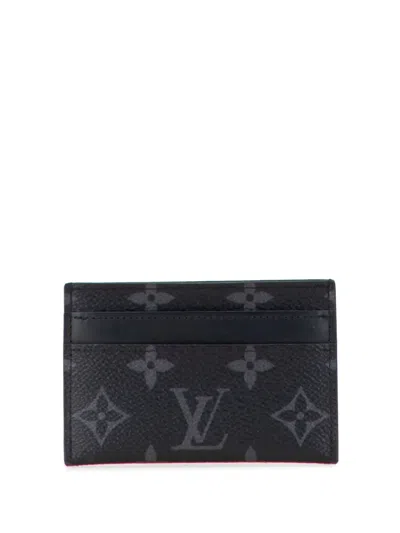Pre-owned Louis Vuitton 2021-2025 Monogram Eclipse Double Card Holder In Black