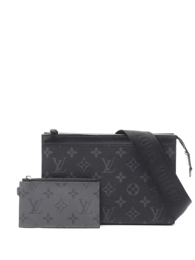 Pre-owned Louis Vuitton 2021-2025 Monogram Eclipse Gaston Wearable Wallet Crossbody Bag In Black