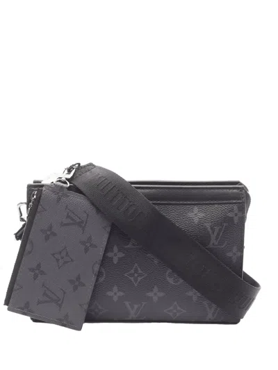 Pre-owned Louis Vuitton 2021-2025 Monogram Eclipse Gaston Wearable Wallet Crossbody Bag In Black