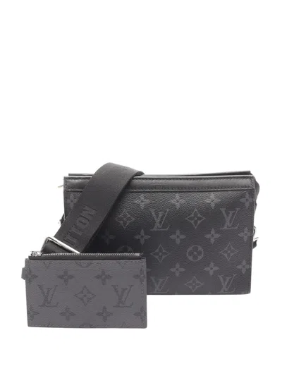 Pre-owned Louis Vuitton 2021-2025 Monogram Eclipse Gaston Wearable Wallet Crossbody Bag In Black