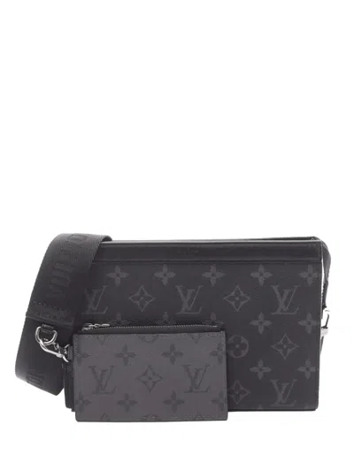 Pre-owned Louis Vuitton 2021-2025 Monogram Eclipse Gaston Wearable Wallet Crossbody Bag In Black