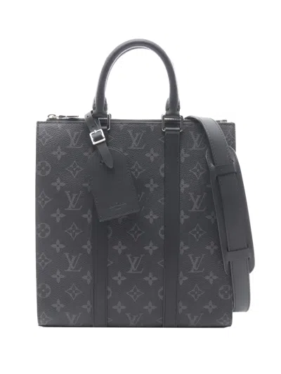 Pre-owned Louis Vuitton 2021-2025 Monogram Eclipse Sac Plat Cross Satchel In Black