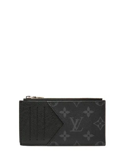Pre-owned Louis Vuitton 2021-2025 Monogram Eclipse Taigarama Card Holder Coin Pouch In Black