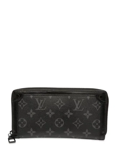 Pre-owned Louis Vuitton 2021-2025 Monogram Eclipse Trunk Zippy Wallet Long Wallets In Black