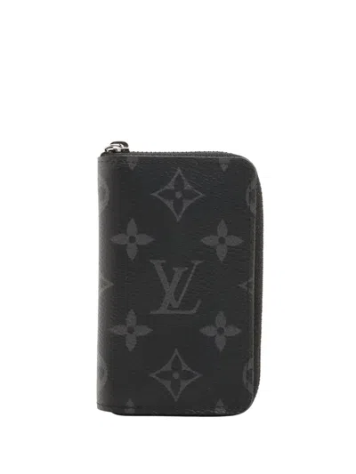 Pre-owned Louis Vuitton 2021-2025 Monogram Eclipse Vertical Zippy Purse Coin Pouch In Black