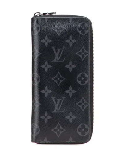Pre-owned Louis Vuitton 2021-2025 Monogram Eclipse Vertical Zippy Wallet Long Wallets In Black