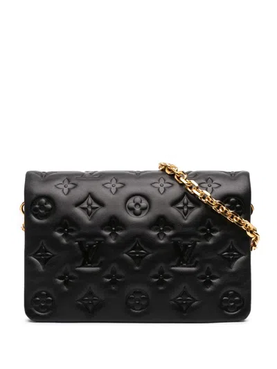 Pre-owned Louis Vuitton 2021-2025 Monogram Embossed Pochette Coussin Crossbody Bag In Black