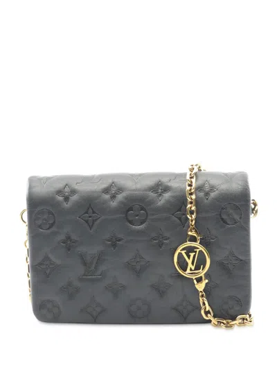 Pre-owned Louis Vuitton 2021-2025 Monogram Embossed Pochette Coussin Crossbody Bag In Black