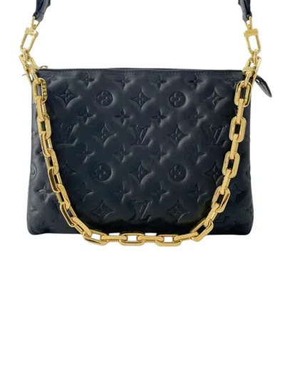 Pre-owned Louis Vuitton 2021-2025 Monogram Embossed Puffy Lambskin Coussin Pm Satchel In Black