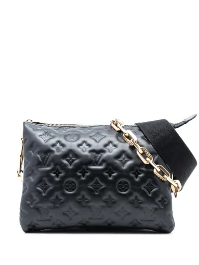 Pre-owned Louis Vuitton 2021-2025 Monogram Embossed Puffy Lambskin Coussin Pm Satchel In Black