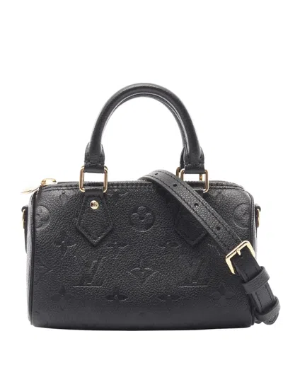 Pre-owned Louis Vuitton 2021-2025 Monogram Empreinte Nano Speedy Bandouliere Satchel In Black