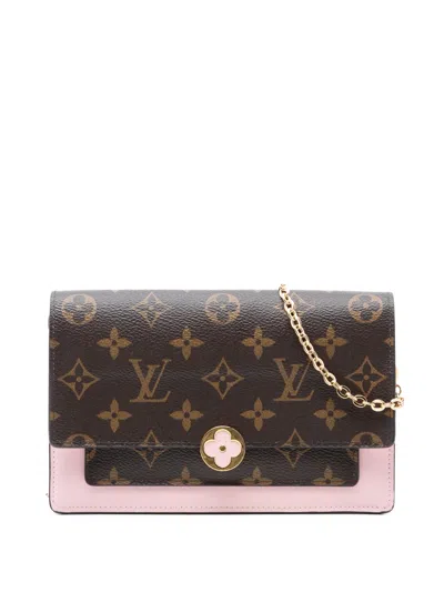 Pre-owned Louis Vuitton 2021-2025 Monogram Flore Wallet On Chain Crossbody Bag In Brown