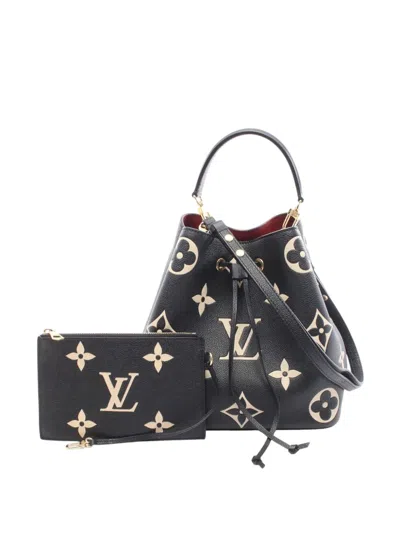 Pre-owned Louis Vuitton 2021-2025 Monogram Giant Bicolor Empreinte Neonoe Mm Bucket Bag In Black