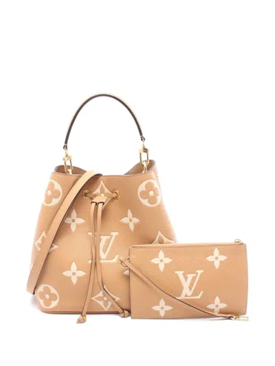Pre-owned Louis Vuitton 2021-2025 Monogram Giant Bicolor Empreinte Neonoe Mm Bucket Bag In Brown