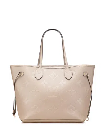 Pre-owned Louis Vuitton 2021-2025 Monogram Giant Empreinte Neverfull Mm Tote Bag In Brown