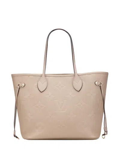 Pre-owned Louis Vuitton 2021-2025 Monogram Giant Empreinte Neverfull Mm Tote Bag In Brown