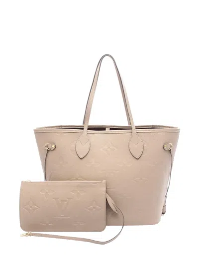 Pre-owned Louis Vuitton 2021-2025 Monogram Giant Empreinte Neverfull Mm Tote Bag In Brown