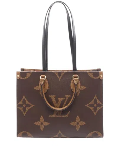 Pre-owned Louis Vuitton 2021-2025 Monogram Giant Onthego Mm Satchel In Brown