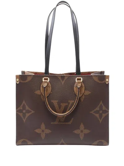 Pre-owned Louis Vuitton 2021-2025 Monogram Giant Onthego Mm Satchel In Brown