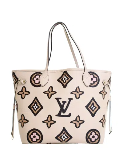 Pre-owned Louis Vuitton 2021-2025 Monogram Giant Wild At Heart Neverfull Mm Tote Bag In White