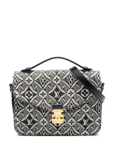 Pre-owned Louis Vuitton 2021-2025 Monogram Jacquard Since 1854 Pochette Metis Satchel In Black