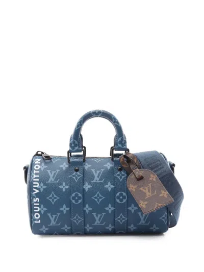 Pre-owned Louis Vuitton 2021-2025 Monogram Keepall Bandouliere 25 Satchel In Blue