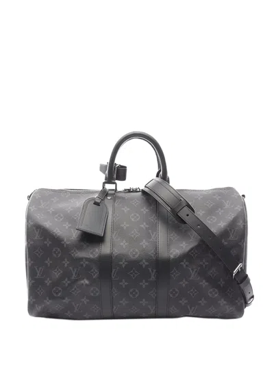 Pre-owned Louis Vuitton 2021-2025 Monogram Macassar Keepall Bandouliere 45 Travel Bag In Brown