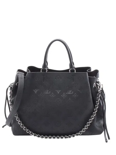 Pre-owned Louis Vuitton 2021-2025 Monogram Mahina Bella Tote Satchel In Black