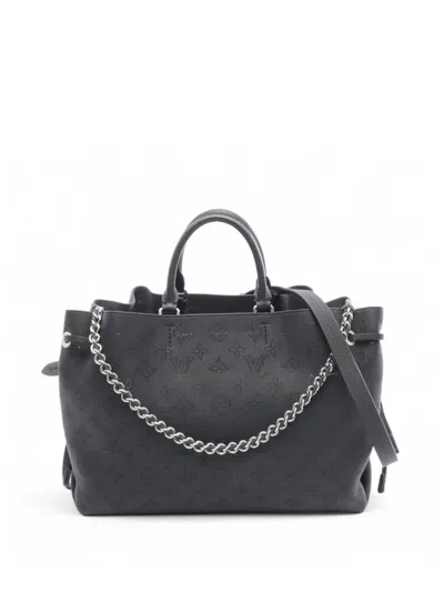 Pre-owned Louis Vuitton 2021-2025 Monogram Mahina Bella Tote Satchel In Black