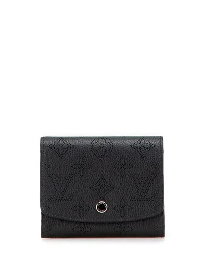 Pre-owned Louis Vuitton 2021-2025 Monogram Mahina Iris Compact Wallet Small Wallets In Black
