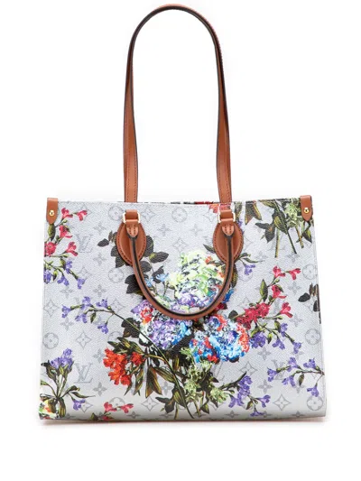 Pre-owned Louis Vuitton 2021-2025 Monogram Metallic Lv Garden Onthego Mm Satchel In Silver