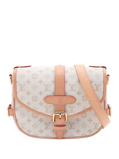 Pre-owned Louis Vuitton 2021-2025 Monogram Mini Jacquard Saumur Bb Satchel In White