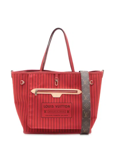 Pre-owned Louis Vuitton 2021-2025 Monogram Neverfull Bandouliere Inside Out Mm Satchel In Red