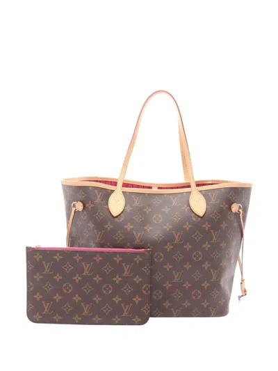 Pre-owned Louis Vuitton 2021-2025 Monogram Neverfull Mm Tote Bag In Brown