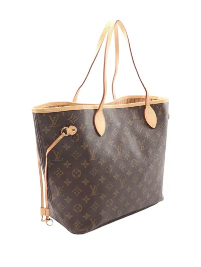 Pre-owned Louis Vuitton 2021-2025 Monogram Neverfull Mm Tote Bag In Brown