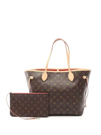 Pre-owned Louis Vuitton 2021-2025 Monogram Neverfull Mm Tote Bag In Brown