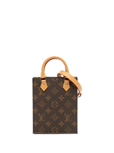 Pre-owned Louis Vuitton 2021-2025 Monogram Petit Sac Plat Satchel In Brown