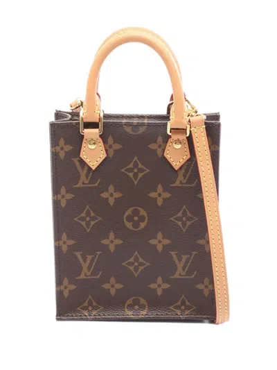 Pre-owned Louis Vuitton 2021-2025 Monogram Petit Sac Plat Satchel In Brown