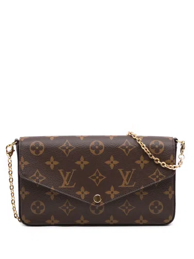 Pre-owned Louis Vuitton 2021-2025 Monogram Pochette Felicie Crossbody Bag In Brown