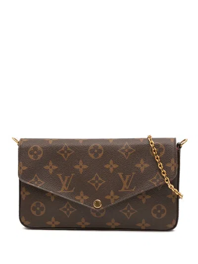 Pre-owned Louis Vuitton 2021-2025 Monogram Pochette Felicie Crossbody Bag In Brown