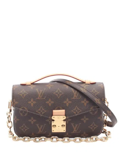 Pre-owned Louis Vuitton 2021-2025 Monogram Pochette Metis East West Satchel In Brown