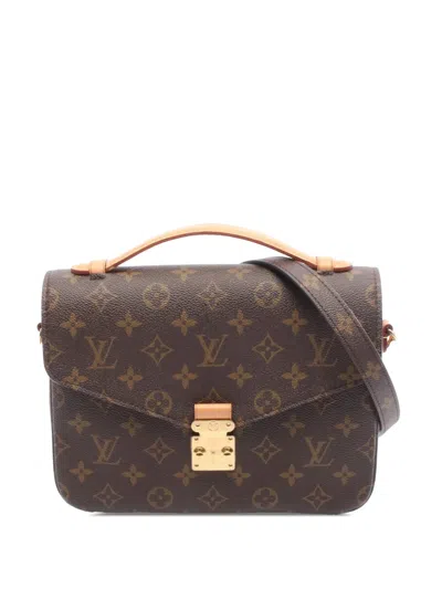 Pre-owned Louis Vuitton 2021-2025 Monogram Pochette Metis Satchel In Brown