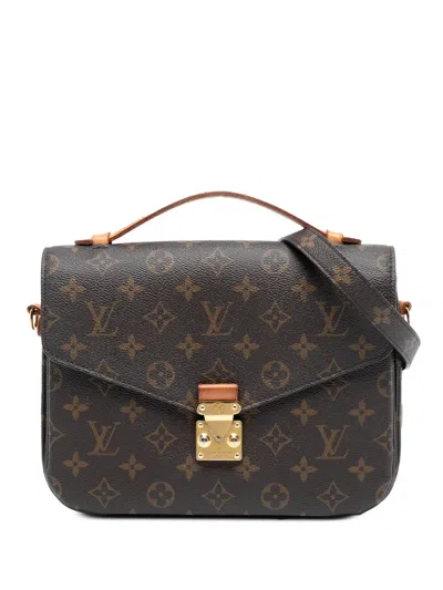 Pre-owned Louis Vuitton 2021-2025 Monogram Pochette Metis Satchel In Brown
