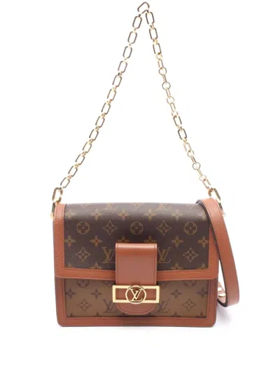 Pre-owned Louis Vuitton 2021-2025 Monogram Reverse Dauphine Mm Satchel In Brown