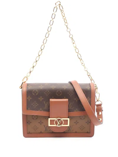 Pre-owned Louis Vuitton 2021-2025 Monogram Reverse Dauphine Mm Satchel In Brown