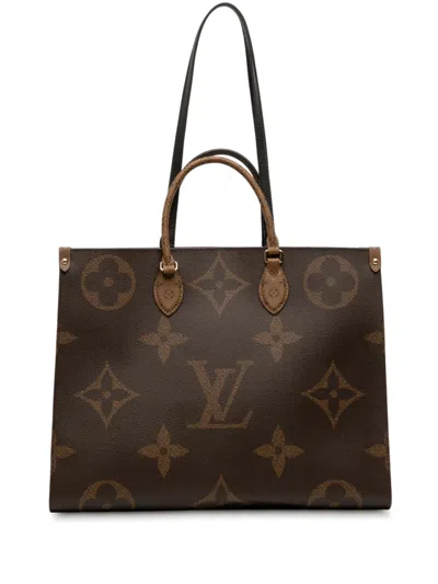 Pre-owned Louis Vuitton 2021-2025 Monogram Reverse Giant Onthego Gm Satchel In Brown